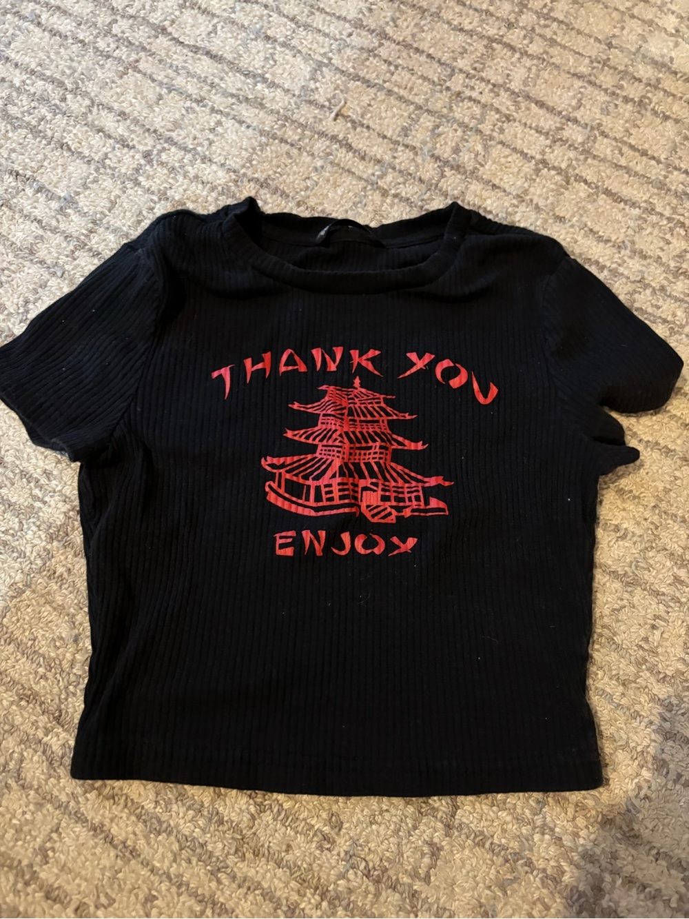 Black Ribbed Tee with Chinese Food Graphic